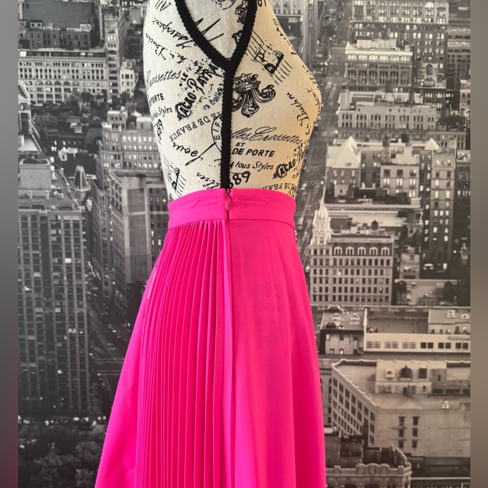 Christopher John Rogers Pleated Asymmetric Skirt Neon Pink Wool Blend - Picture 7 of 15